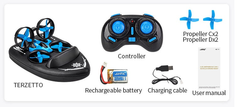 REEVALUATENICATED 3-in-1 RC Drone Car & Boat Flying Quadcopter Toy Kids